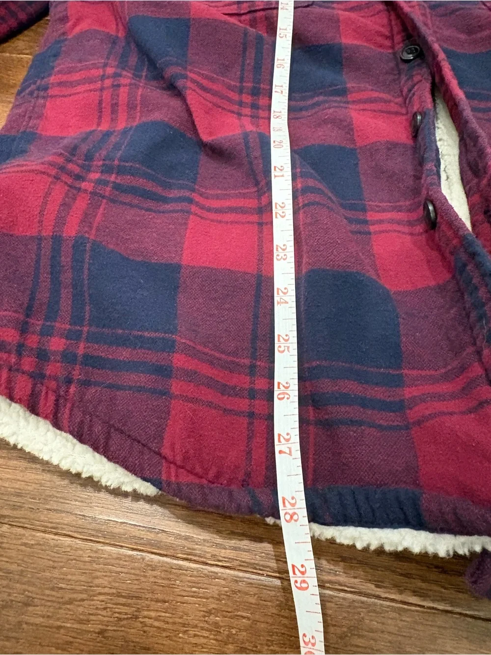 J.Crew Men’s Sherpa Lined Flannel Shirt Jacket Plaid Red Navy Medium Shacket